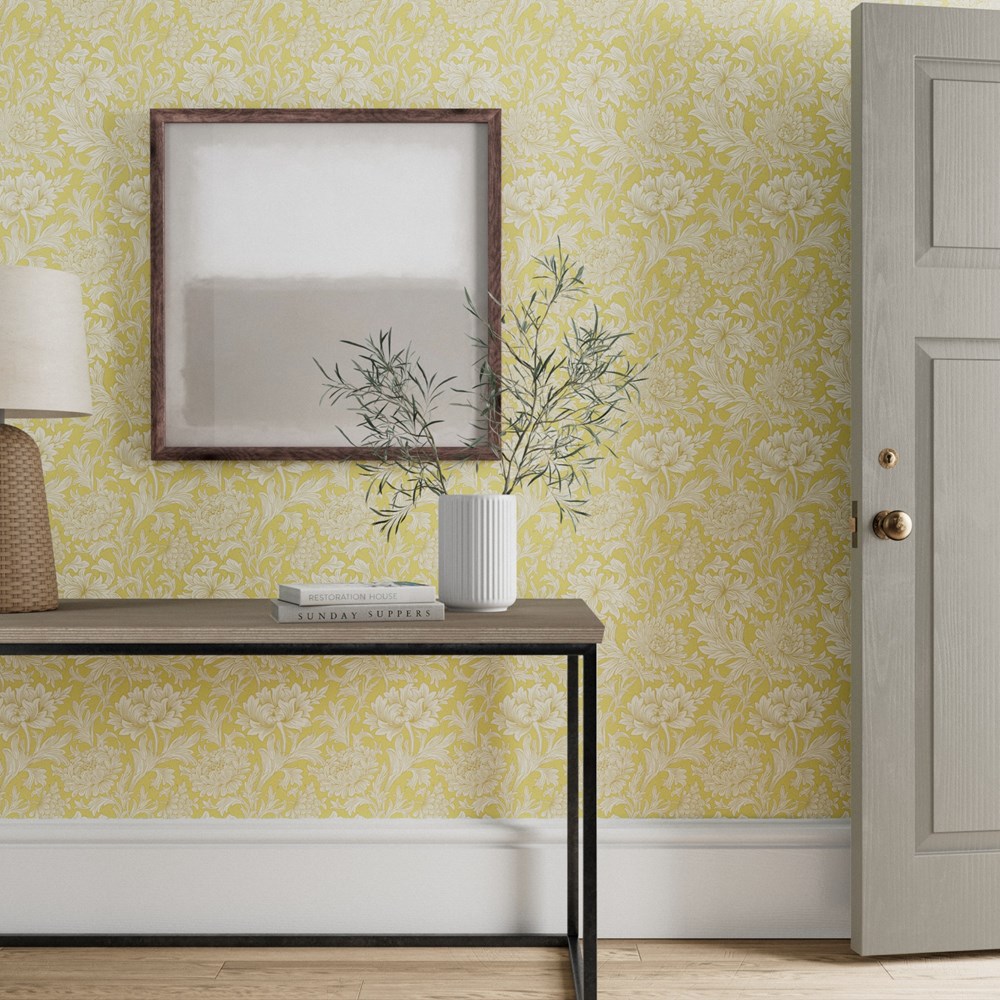 Chrysanthemum Toile Wallpaper 217068 by Morris & Co in Weld Yellow